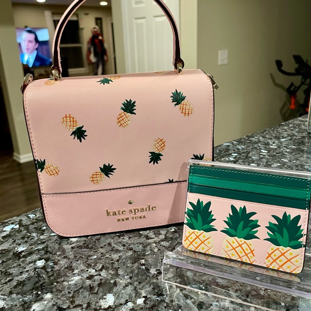 Kate Spade Pink Pineapple Crossbody Bag and Card Wallet